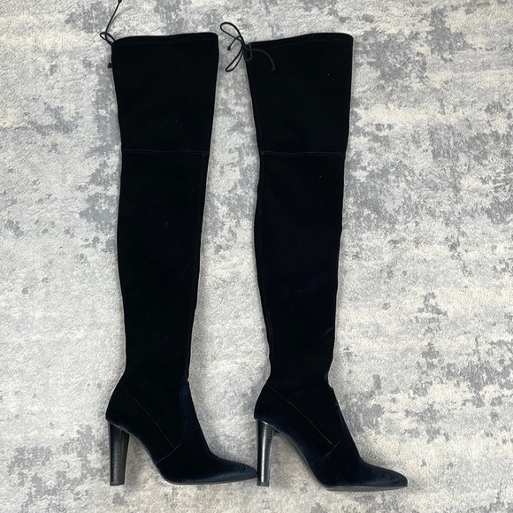 Rare Stuart Weitzman Alllegs OTK Thigh High Stretch Velvet Boots Heels Sz 8 - Picture 5 of 14